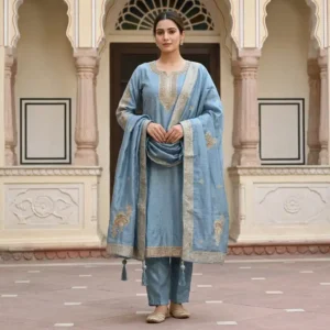 Celeste Sky Embroidered Silk Suit Set