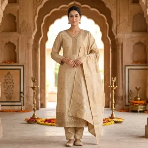 Aurette Ivory Embroidered Silk Suit Set