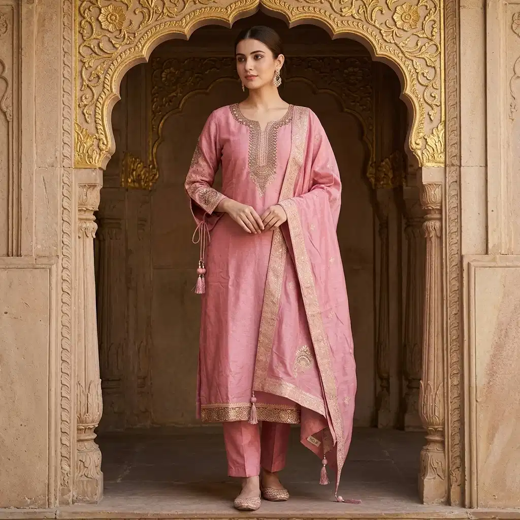 Gulnaar Blush Grace Embroidered Silk Suit Set - Image 2