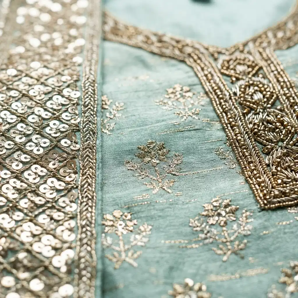 Aurelia Mint Embroidered Silk Suit Set for Women - Image 3